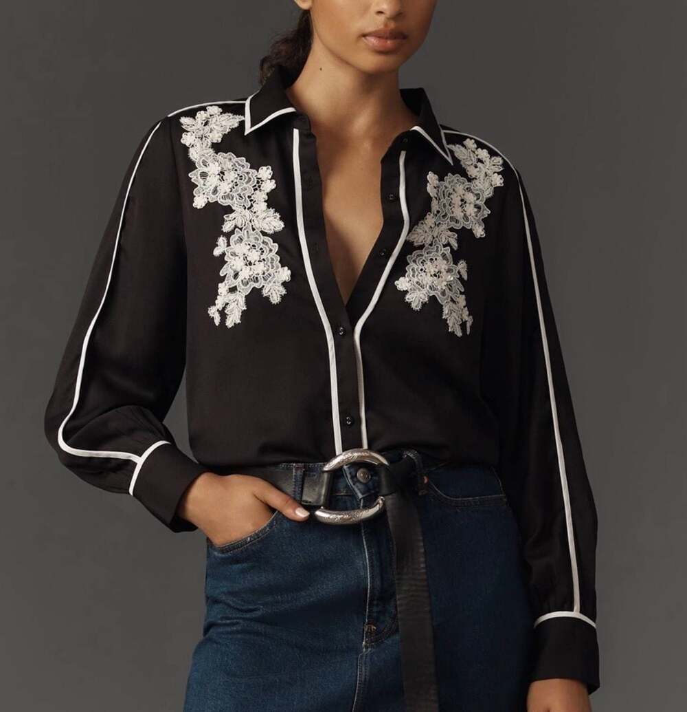 Ranna Gill - Anthropologie Ariana Embellished Buttondown Shirt Size S